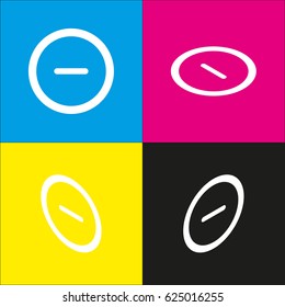 Minus sign in circle icon. Zoom out. Negative symbol. Vector. White icon with isometric projections on cyan, magenta, yellow and black backgrounds.