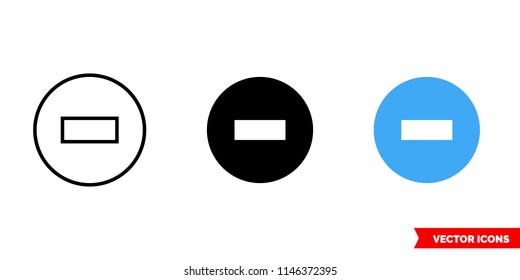 Minus sign icon of 3 types: color, black and white, outline. Isolated vector sign symbol.