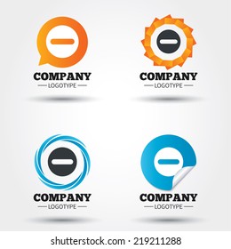 Minus sign icon. Negative symbol. Zoom out. Business abstract circle logos. Icon in speech bubble, wreath. Vector