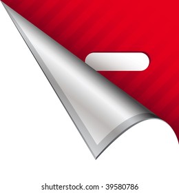 Minus sign math symbol icon on vector peeled corner tab suitable for use in print, on websites, or in advertising materials.