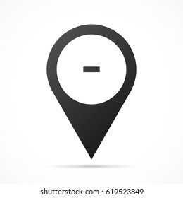 Minus sign on map pin. Location pointer isolated on a white background.
Conceptual vector illustration.