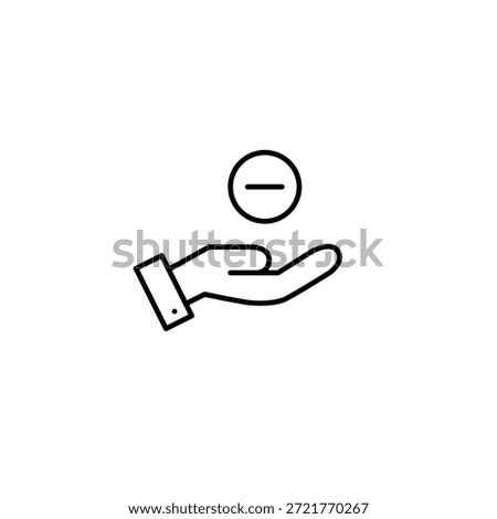 Minus symbol and hand. Cancel request, removed value. Pixel perfect, editable stroke vector icon