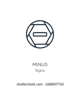 Minus symbol inside a circle icon. Thin linear minus symbol inside a circle outline icon isolated on white background from signs collection. Line vector sign, symbol for web and mobile