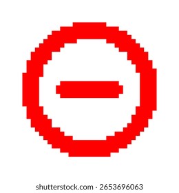 Modelos de subtração no estilo pixel art. Símbolo de subtração sólido vermelho. Remover, diminuir, rótulos. Isolado no fundo branco.