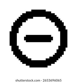 Modelos de subtração no estilo pixel art. Símbolo de subtração sólido preto. Remover, diminuir, rótulos. Isolado no fundo branco.