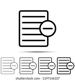 minus text file icon in different shapes, thickness. Simple outline vector of web for UI and UX, website or mobile application