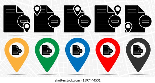 Minus text file icon in location set. Simple glyph, flat illustration element of web, minimalistic theme icons