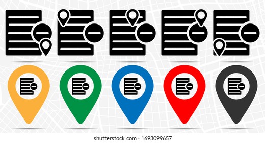 Minus text file icon in location set. Simple glyph, flat illustration element of web, minimalistic theme icons