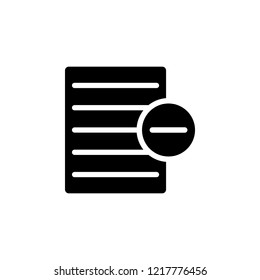 minus text file icon. Simple glyph vector of web set for UI and UX, website or mobile application