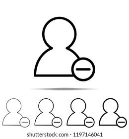minus user icon in different shapes, thickness. Simple outline vector of web for UI and UX, website or mobile application