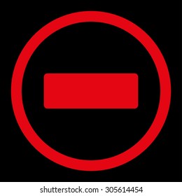 Minus vector icon. This rounded flat symbol is drawn with red color on a black background.