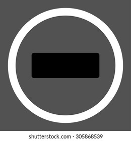 Minus vector icon. This rounded flat symbol is drawn with black and white colors on a gray background.