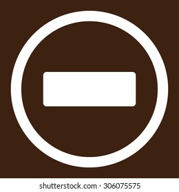 Minus vector icon. This rounded flat symbol is drawn with white color on a brown background.