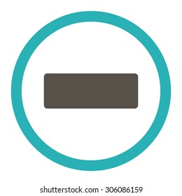 Minus vector icon. This rounded flat symbol is drawn with grey and cyan colors on a white background.