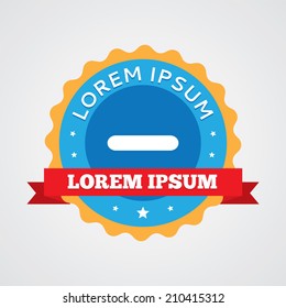 minus vintage badge, label icon. Blue with red ribbon 