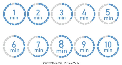 Minute countdown timer vector collection with circular progress indicators perfect for productivity dashboards scheduling applications user interfaces business infographics presentations and commercial digital design projects