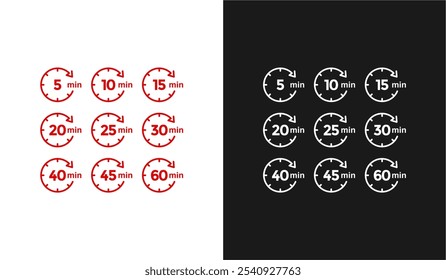 Minute duration information circle icon sets.