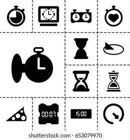 Minute icon. set of 13 filled minute icons such as stopwatch, hourglass, wall clock, sundial, clock