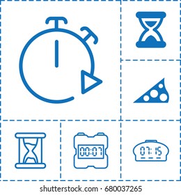 Minute icon. set of 6 minute filled and outline icons such as hourglass, sundial, digital clock