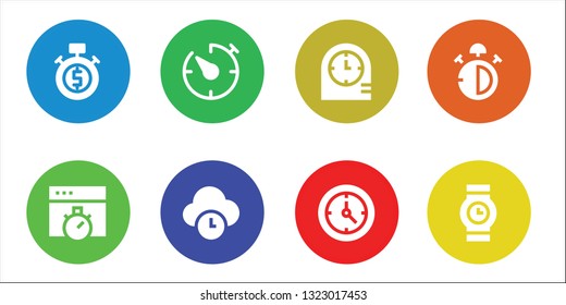 minute icon set. 8 filled minute icons.  Simple modern icons about  - Stopwatch, Chronometer, Timer, Time, Clocks, Clock, Stop watch, Wristwatch