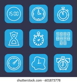 minute icon. Set of 9 outline minute icons such as hourglass, clock, wall clock