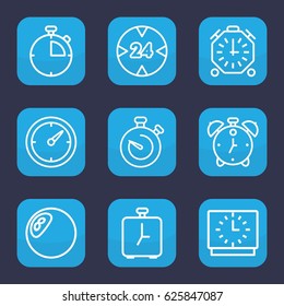 Minute icon. set of 9 outline minute icons such as stopwatch, clock, 24 hour