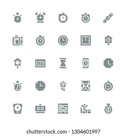 minute icon set. Collection of 25 filled minute icons included Time, Wake up, Schedule, Digital clock, Stopwatch, Hourglass, Cuckoo clock, Wall clock, Stop watch, Watch