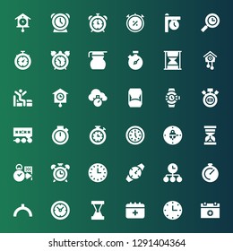 minute icon set. Collection of 36 filled minute icons included Schedule, Wall clock, Hourglass, Clocks, Noon, Chronometer, Time, Watch, Alarm clock, Deadline, Clock, Stopwatch