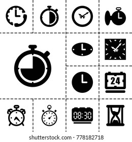 Minute icons. set of 13 editable filled minute icons such as alarm, stopwatch, wall clock, hourglass, clock