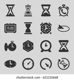 Minute icons set. set of 16 minute filled icons such as alarm, clock, hourglass, wall clock, sundial, stopwatch