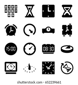 Minute icons set. set of 16 minute filled icons such as clock, hourglass, wall clock, sundial, digital clock