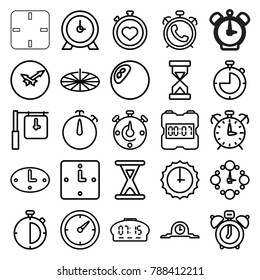 Minute icons. set of 25 editable outline minute icons such as alarm, clock, clock alarm, stopwatch, hourglass