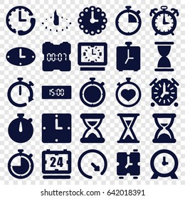 Minute icons set. set of 25 minute filled icons such as clock, stopwatch, hourglass, wall clock, sundial, digital clock