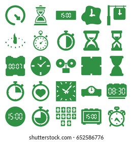 Minute icons set. set of 25 minute filled icons such as alarm, clock, stopwatch, hourglass, wall clock, sundial
