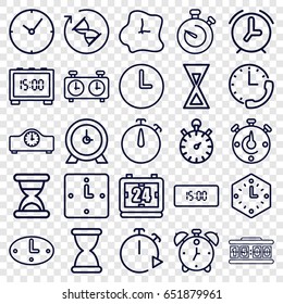 Minute icons set. set of 25 minute outline icons such as clock, stopwatch, wall clock, hourglass, digital clock