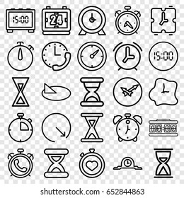 Minute icons set. set of 25 minute outline icons such as alarm, clock, stopwatch, hourglass, wall clock, sundial
