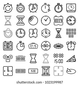 Minute icons. set of 36 editable outline minute icons such as clock, stopwatch, hourglass, wall clock, digital time, sundial, 24 hour, digital clock