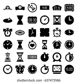 Minute icons set. set of 36 minute filled icons such as alarm, clock, stopwatch, hourglass, wall clock