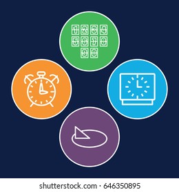 Minute icons set. set of 4 minute outline icons such as sundial, digital clock, clock