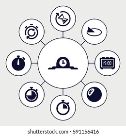 minute icons set. Set of 9 minute filled icons such as sundial, hourglass, clock, digital clock