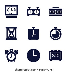 Minute icons set. set of 9 minute filled icons such as wall clock, hourglass, clock, alarm