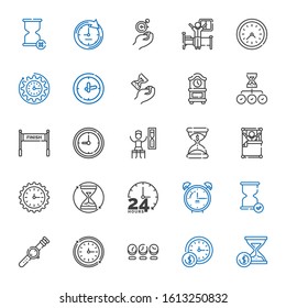 minute icons set. Collection of minute with hourglass, wall clock, clock, watch, alarm clock, hours, wake up, timer, finish. Editable and scalable minute icons.