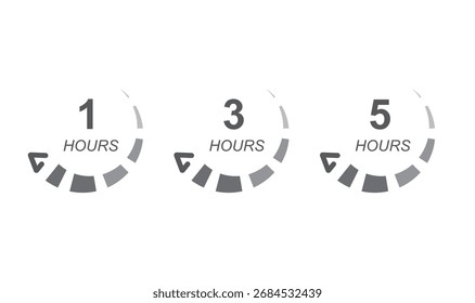 Colección de icono de temporizador de minutos con 1 minuto, 3 minutos y 5 minutos, Vector. 