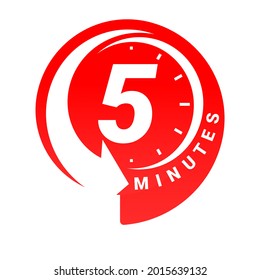 Minute timer icons. sign for five minutes. The arrow indicates the limited cooking time or deadline for an event or task. Vector illustration