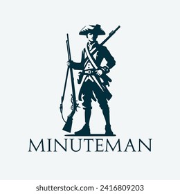 Minuteman soldier standing while holding a old riffle.