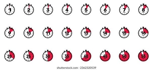 Minutes Analog Clock time set Icon white background.