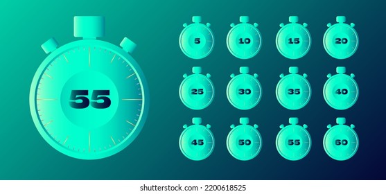 Minutes clock quick number icon. 1-60 min time circle icon. Vector illustration