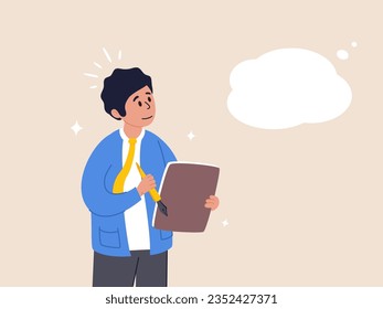 Minutes of meeting concept. Note taking, conclusion or summary, education lecture or write important information, confidence businessman taking note in the meeting while listen to others information.