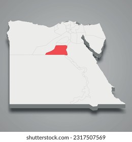 Ubicación de la región de Minya en Egipto Mapa isométrico 3d