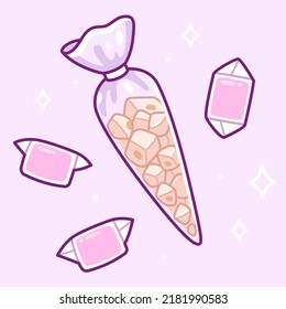 Miodek turecki and Pańska skórka, traditional Polish candy sold on All Saints' Day. Cute cartoon drawing, vector clip art illustration.